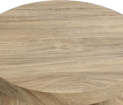 LuxenHome Round Side Table, 19" Tall End Table with 3 Pillar Legs, Modern Farmhouse Dark Oak Finish Wooden Side Tables, Accent Table for Living Room, Bedroom