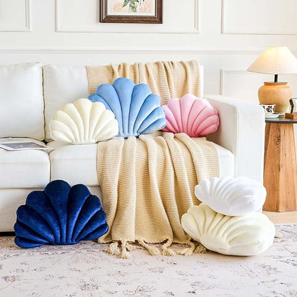 White Seashell Throw Pillows, Shell Shaped Throw Pillows, 13 Inch Soft Velvet Home Decorative Pillow Plush Cushion for Bed Couch Living Room Decor Accent Throw Pillow