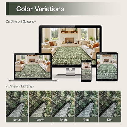 Lofus 10x14 Area Rug for Living Room,Green Washable Large Rugs with Non-Slip Backing,Soft Boho Carpets for Bedroom Dining Room Home Office Indoor Nursery