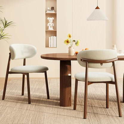 Kitchen Dining Chairs Set of 4 Modern Soft Linen Farmhouse Dining Room Chair with Metal Legs, Beige/Walnut
