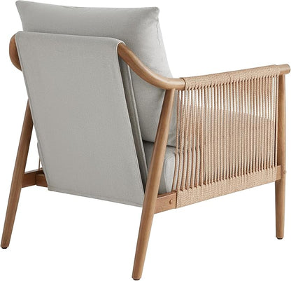 CHITA Braid Accent Chair, Modern Armchair with Solid Wooden Armrest for Living Room and Bedroom, Boho Reading Chair, Light Grey