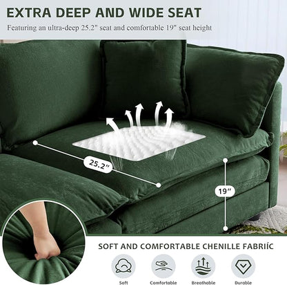 SoarFlash Chenille Sectional Sofa, Comfy L Shaped Modular Coush Sofa with Ottoman, Modern 4 Seat Couch Deep Seat Sofa Set for Living Room,Green