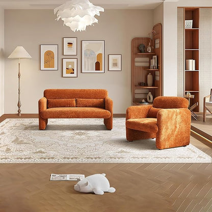 33.86" Accent Chairs, Modern Upgrade Sherpa Fabric Arm Chair Comfy Upholstered Armchair Leisure Single Sofa Chair with a Waist Pillow for Bedroom, Office and Living Room