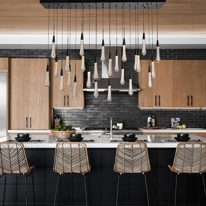 Black Rectangle Raindrop Chandelier with Glass，25-Lights Luxury Farmhouse Large Linear Chandeliers for Dining Room Over Table, Brass Pendant Ceiling Light Fixture for Kitchen Island