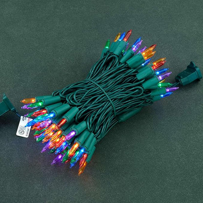 YULETIME Multicolor LED Christmas Lights with Green Wire, 33 ft 100 Count UL Certified Commercial Grade Holiday String Light Set (Multicolor - Green Wire)