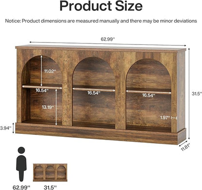 Tribesigns Farmhouse Console Table, 63-Inch Long Entryway Table with 3 Tier Storage, Wooden Rectangular Sofa Table Behind The Couch for Entrance, Hallway, Living Room, Brown