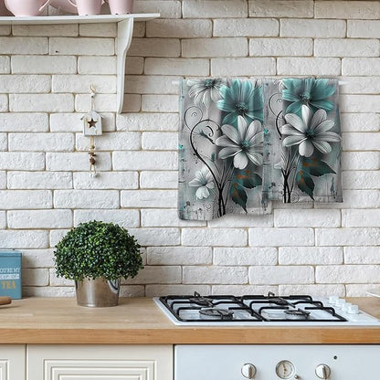 Rustic Farmhouse Hand Towels Teal Daisy Floral Butterfly Wooden Print Decorative Absorbent Kitchen Spa 28x14