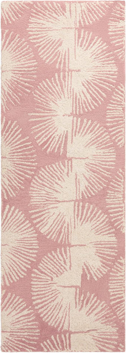 Nicole Miller New York Kendall Fluted Geo Handcrafted Runner Area Rug, 100% Wool Rug, Rose, 2'5"x7"