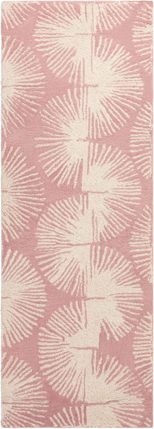 Nicole Miller New York Kendall Fluted Geo Handcrafted Runner Area Rug, 100% Wool Rug, Rose, 2'5"x7"