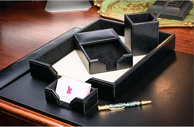 Dacasso Black Bonded Leather 5-Piece Desk Set