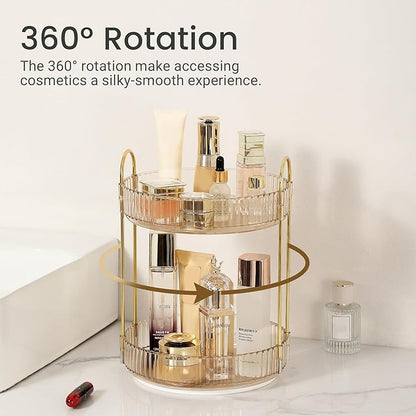 Rotating Makeup Organizer for Vanity 2 Tier,(Gold)