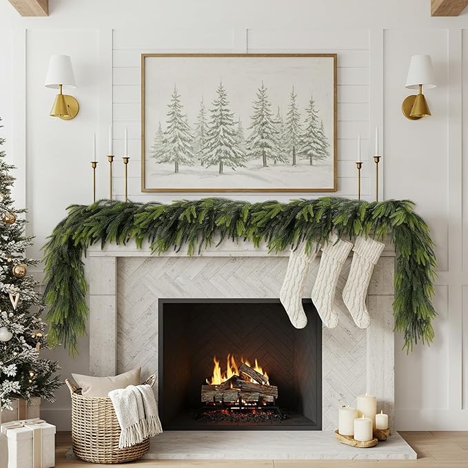 N&T NIETING 2 PCS Christmas Norfolk Pine Garland, Real Touch Pine Garlands Faux Greenery Garland Winter Christmas Garland for Table Mantle Fireplace Holiday Indoor Outdoor Xmas Decorations (6 FT)