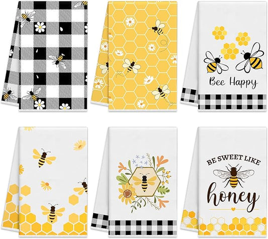 Oudain Bee Kitchen Towels Set of 6 15.8x23.6 Dish Towels Farmhouse Holiday Tabletop Decor Honey Bee