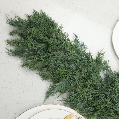 Dingion 1 Pcs 6 ft Christmas Cedar Garland - Artificial Realistic Green Faux Cedar Pine Garland Soft and Thick for Home Table, Mantle, Wall, Door, Indoor & Outdoor Christmas Party Decorations