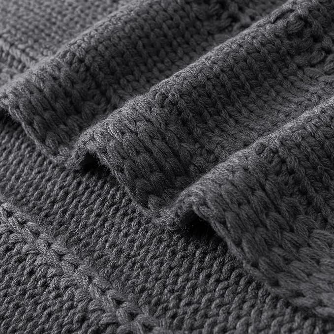 RECYCO Cable Knit Dark Grey Throw Blanket, Super Soft Warm Cozy Decorative Knitted Throw Blanket 2.3LB 50"x60"