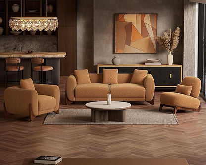 Morden Fort 3 Piece Boucle Sofa Set, Modern Upholstered Couch Set Durable Comfy Boucle Pet-Friendly, ArmlessChair & Arm Chair & 3-Seater Sofas Set for Living Room Bedroom Apartment, Toffee Orange