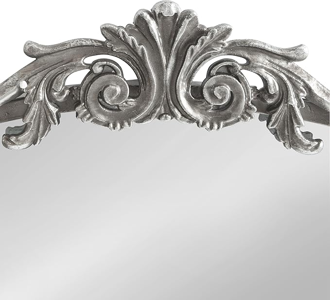Kate and Laurel Arendahl Traditional Arch Mirror, 24 x 36, Antique Silver, Baroque Inspired Wall Decor