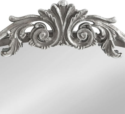 Kate and Laurel Arendahl Traditional Arch Mirror, 24 x 36, Antique Silver, Baroque Inspired Wall Decor