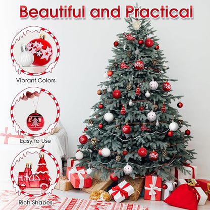 DeckTheHalls 42 Pcs Christmas Ornaments, Various Styles of Christmas Ball Ornaments, Shatterproof Christmas Balls for Holiday Xmas Tree Decor, Hanging Ornament for Indoor Decoration (Red & White)