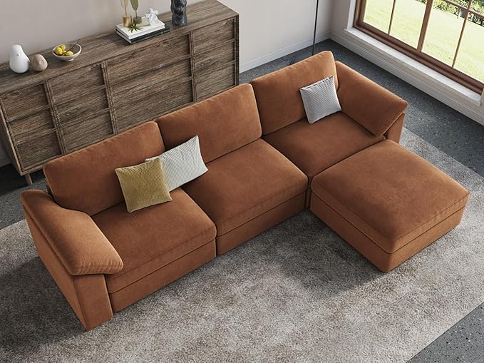 EASE MOOSE Brown Sectional Modular Sofa，Oversized L Shape Sectional Couch Wide Deep Modular Sofa Brown Couch