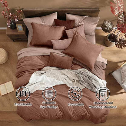 Monbix California King Comforter Set - 7 Pieces Cationic Dyeing Terracotta Bed in a Bag Cal King Bed Sets with Comforter, Sheets, Pillowcases & Shams, Reversible Bedding Comforters Sets (108 * 92)