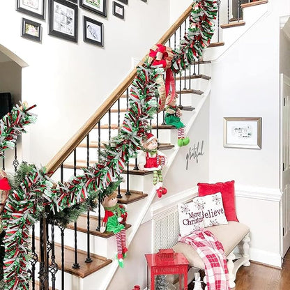 50Ft Christmas Tinsel Garland - Red Green White Shiny Metallic Twist Decor for Christmas Tree Home Stairs Railing Front Door Mantle Fireplace Indoor Outdoor Holiday Party