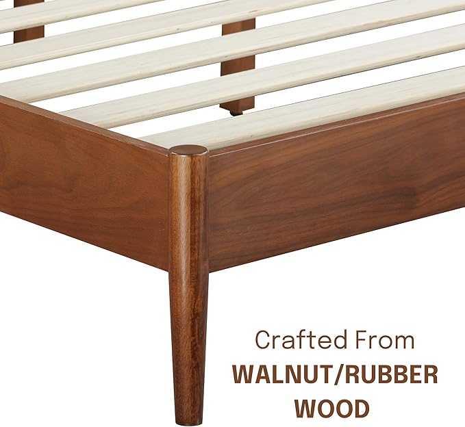 NTC Lupin Wooden Bed Frame with Headboard and Natural Rattan, Solid Oak/Rubber Wood Foundation with Silent Slats, 1000 Lb Capacity, Effortless Assembly (Natural Cane - Dark Walnut, Queen)