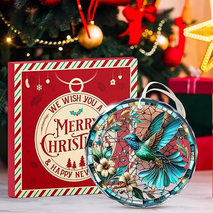 Hummingbird Ornaments for Christmas Tree - Stained Glass Hummingbird Gifts for Women, Unique Crystal Glass Ornaments