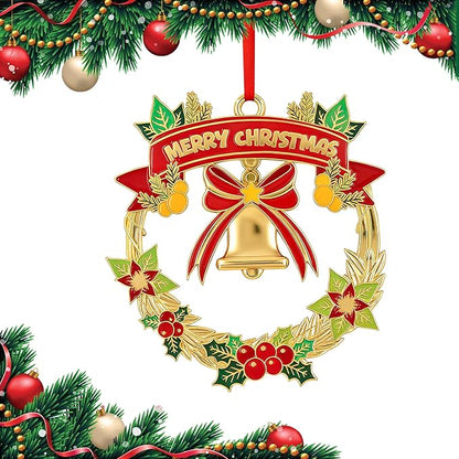 Christmas Wreath Ornaments 2025 for Holiday Party Decor, Metal Ornament for Home, Xmas Gift Cute Tree Decorations
