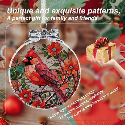 Cardinal Christmas Ornament Crystal Glass for Christmas Tree Décor - Red Cardinal Memorial Gifts - Hanging Ornament Crystal Glass Holiday Keepsake Present Idea