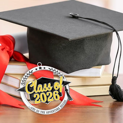 Graduation Ornament Class of 2026, Metal Graduation Cap Hanging Keepsake Ornament, Elegant Black and Gold Graduations Decorations for Tree, Senior 2026 Gift for Students, Grad Party Decorations