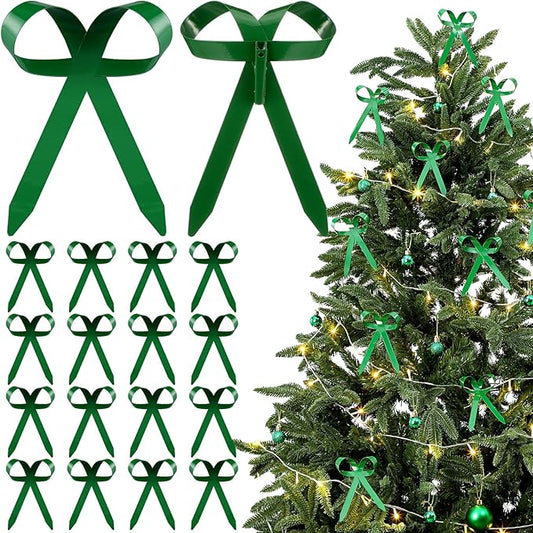 12 Pcs 2025 Metal Christmas Bow Ornaments for Christmas Tree Garland Wreath Bulk Bow with Clip Ornament Vintage Indoor Outdoor Home Xmas Party Decorations, 4 x 5 Inches (Green)