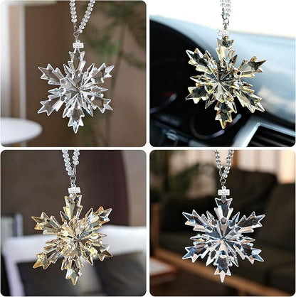 2025 Annual Christmas Ornaments Crystal Snowflake Star, Clear Champagne Faceted Crystal with Tone Metal Accents and Rayon Ribbon-New Year Christmas Tree Ornament Large Crystals Home Hanging Decor