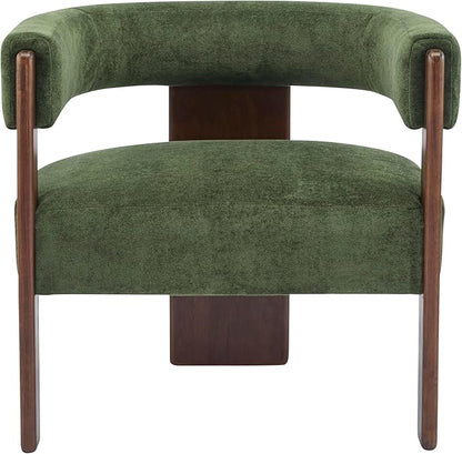 Christopher Knight Home Nettie Modern Accent Chair for Living Room, Velvet Fabric Single Lounge Sofa Chair with Wooden Frame, Comfy Reading Chair for Bedroom, Lounge Armchair with Cushion, Olive Green