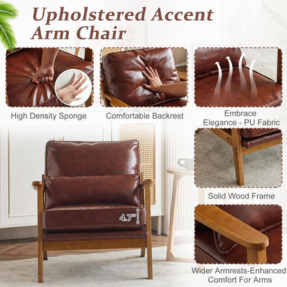 VINGLI Solid Wood Wide Armrests Accent Chair,Upholstered Mid Century Modern Chair with Pillow,Comfy Reading Chair Farmhouse Arm Chair,Chairs Living Room,Bedroom,Guest Room,Teddy Fleece,Khaki