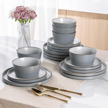 AmorArc Dinnerware Sets of 4, 12 Piece Plates and Bowls Set, Chip and Crack Resistant, Dishwasher & Microwave Safe Ceramic Dishes Set