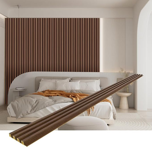 8-Pack WPC Wood Panels for Wall - 96 x 6.6 Inch 3D Acoustic Wall Panels, Water-Proof and Easy Installation, Accent Slat Wall Paneling for Living Room, Office, Walnut