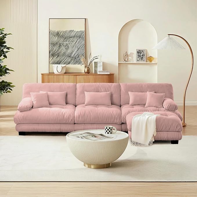 SoarFlash Sectional Sofas Couches for Living Room, L Shaped Couch Sofa Set, Small Couches for Small Spaces, Apartment with Movable Ottoman, Pink