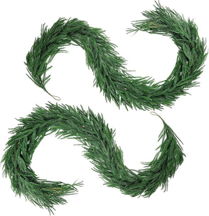6FT Christmas Garland,Flexible Greenery Artificial Norfolk Pine Garland for Fireplace Mantel Staircase Front Door Table Centerpiece, Indoor Outdoor Holiday Decor with Realistic Pine Needles (2)