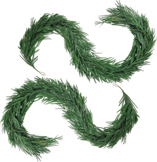 6FT Christmas Garland,Flexible Greenery Artificial Norfolk Pine Garland for Fireplace Mantel Staircase Front Door Table Centerpiece, Indoor Outdoor Holiday Decor with Realistic Pine Needles (2)