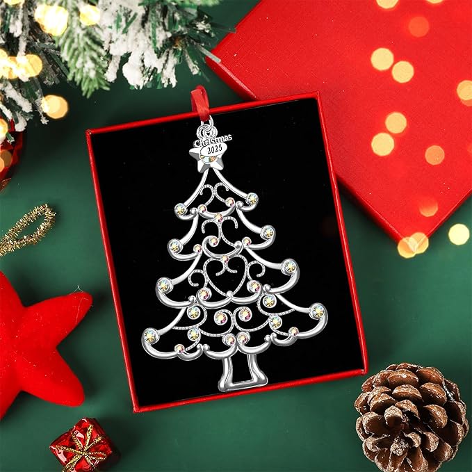 Christmas Ornaments 2025 Decorations for Christmas Tree, Metal Hanging Rhinestones Christmas Tree Decorations Indoor, Glitter Crafts Xmas Decors Annual Keepsake Gifts for Family Friends Holidays Home
