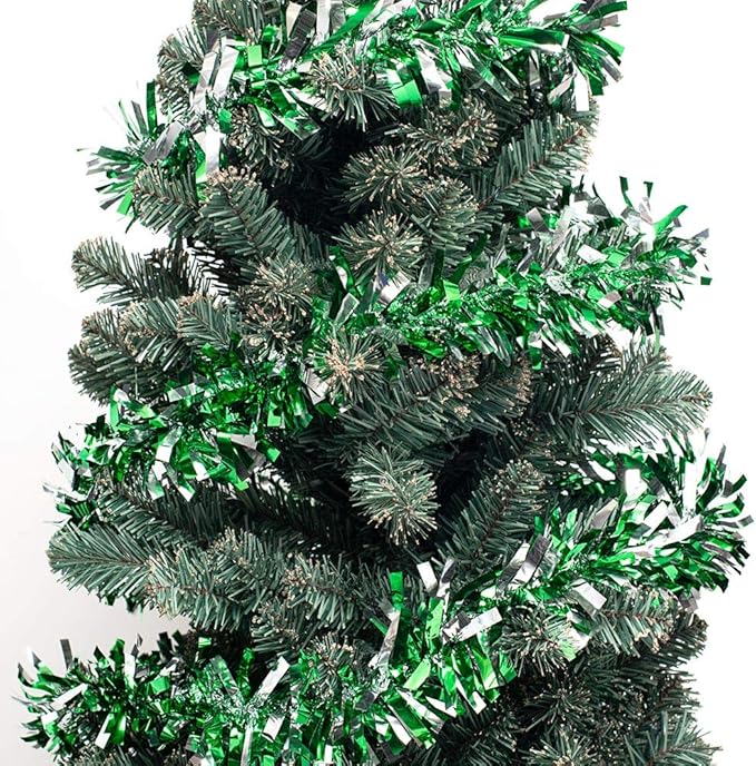 Anderson's Metallic Green & Silver Sparkle Glitter Tinsel Twist Garland, 25ft Holiday Decoration, Christmas Tree Trim, Parade Float Decor, Party Supplies, Graduation, Indoor/Outdoor Event Garland
