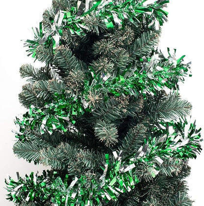 Anderson's Metallic Green & Silver Sparkle Glitter Tinsel Twist Garland, 25ft Holiday Decoration, Christmas Tree Trim, Parade Float Decor, Party Supplies, Graduation, Indoor/Outdoor Event Garland