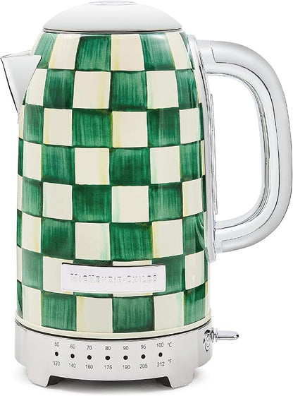 MACKENZIE-CHILDS Electric Kettle, Stainless-Steel Appliances Kettle, Green-and-White Emerald Check