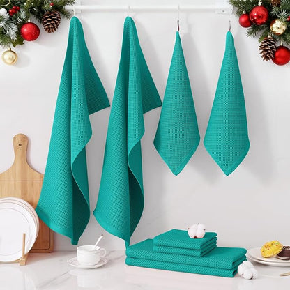 Homaxy 100% Cotton Kitchen Towels and Dishcloths Set, 12 x 12 Inches and 13 x 28 Inches, Set of 10 Bulk Kitchen Towels Set, Ultra Soft Absorbent Dish Cloths for Washing Dishes, Teal