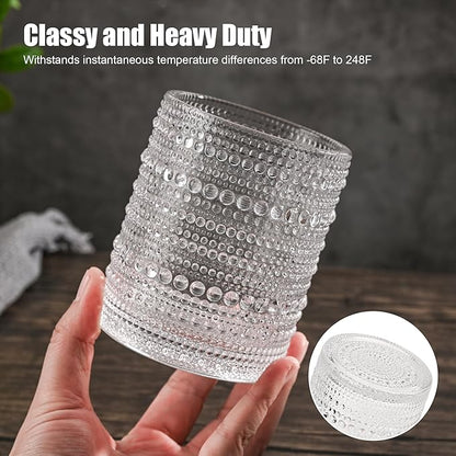 Hobnail Drinking Glasses Set of 6,12oz Vintage Glassware Embossed Vintage Water Cups Cocktail Glasses Juice Glasses