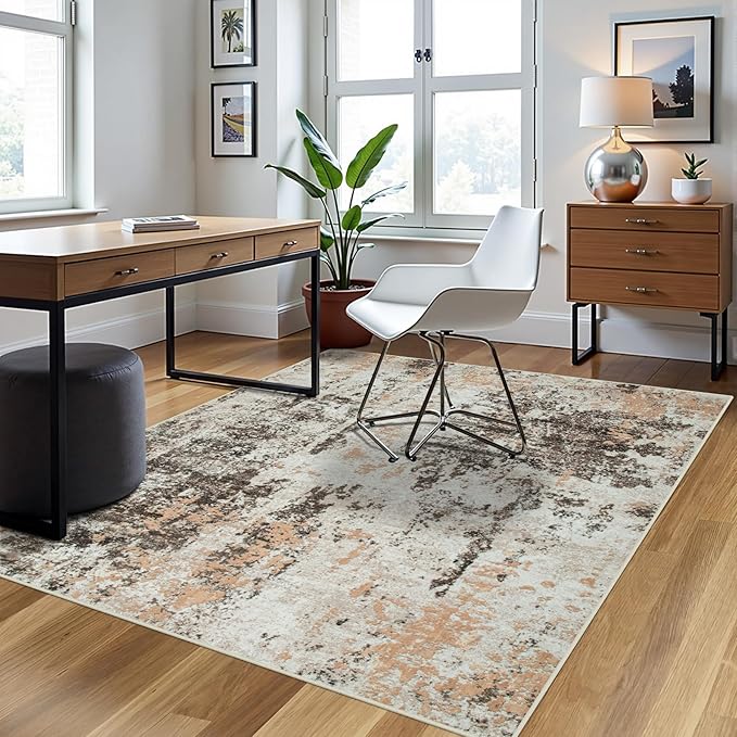 4x6 Area Rugs for Living Room Rug Washable: Abstract Rug for Dining Room Bedroom Carpet Non Slip 4 by 6 Indoor Modern Nursery Home Office Brown Beige