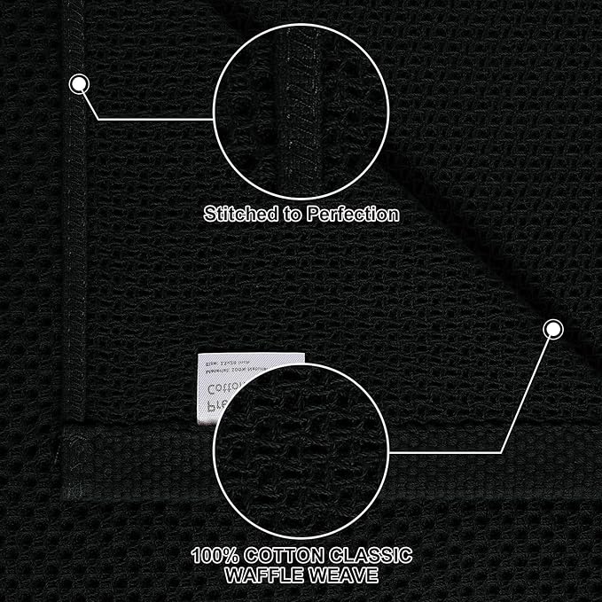 Homaxy 100% Cotton Kitchen Towels and Dishcloths Set, 12 x 12 Inches and 13 x 28 Inches, Set of 16 Bulk Kitchen Towels Set, Ultra Soft Absorbent Dish Cloths for Washing Dishes, Black