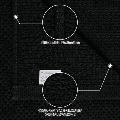 Homaxy 100% Cotton Kitchen Towels and Dishcloths Set, 12 x 12 Inches and 13 x 28 Inches, Set of 16 Bulk Kitchen Towels Set, Ultra Soft Absorbent Dish Cloths for Washing Dishes, Black