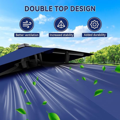 10' X 10' Cantilever Patio Umbrella Outdoor Heavy Duty Double Top Windproof Square Offset Umbrellas with 360-degree Rotation for Pool Deck Backyard, Navy